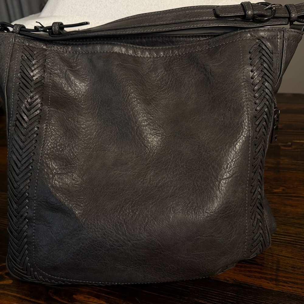 Jen & Co Aris Hobo Grey Leather Shoulder Bag